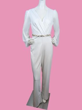 Vintage Windsor White Sheer Sleeve Bridal Party Jumpsuit Nuit Blanc Disco XS S